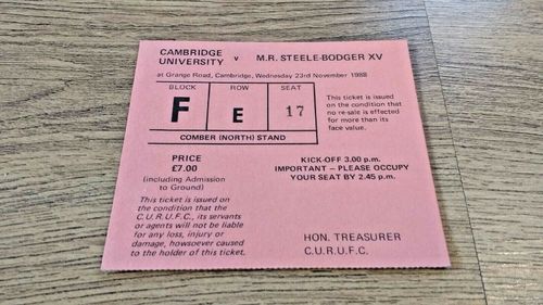 Cambridge University v M.R. Steele-Bodger XV Nov 1988  Used Rugby Ticket