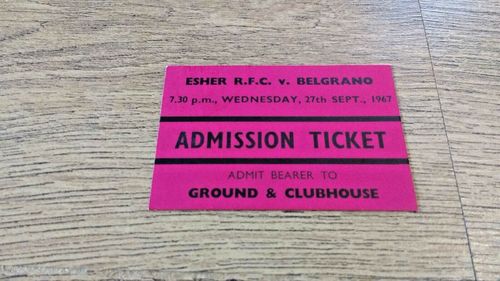 Esher v Belgrano Sept 1967 Used Rugby Ticket