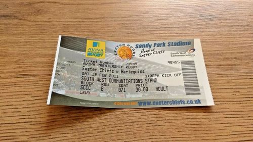 Exeter Chiefs v Harlequins Feb 2011 Used Rugby Ticket