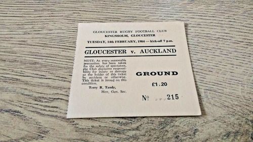 Gloucester v Auckland Feb 1984 Used Rugby Ticket