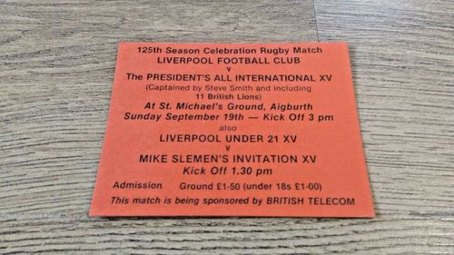 Liverpool v President's All International XV Sept 1982 Used Rugby Ticket