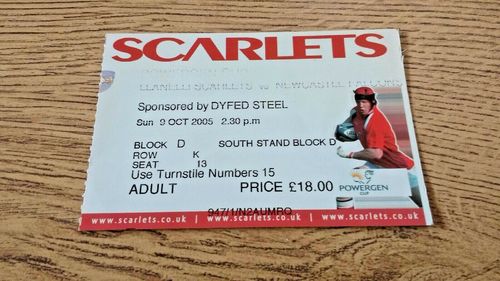 Llanelli Scarlets v Newcastle Falcons Oct 2005 Powergen Cup Used Rugby Ticket