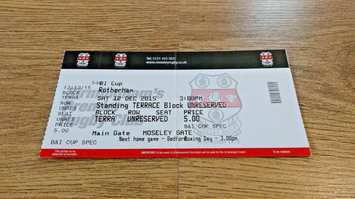 Moseley v Rotherham Dec 2015 B&I Cup Used Rugby Ticket