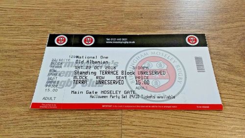 Moseley v Old Albanian Oct 2016 Used Rugby Ticket