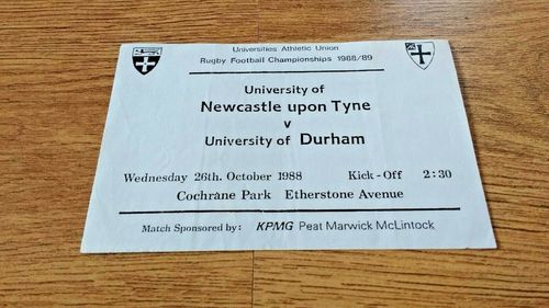 Newcastle University v Durham University UAU Championship Oct 1988 Used Rugby Ticket