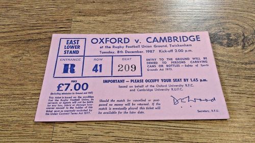 Oxford University v Cambridge University Dec 1987 Used Rugby Ticket