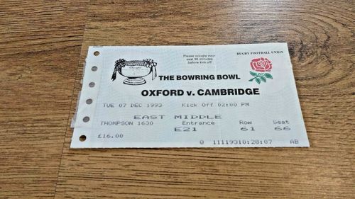 Oxford University v Cambridge University Dec 1993 Used Rugby Ticket