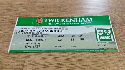 Oxford University v Cambridge University Dec 2002 Used Rugby Ticket
