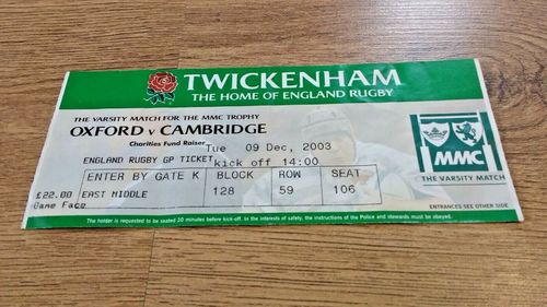 Oxford University v Cambridge University Dec 2003 Used Rugby Ticket