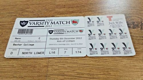 Oxford University v Cambridge University Dec 2012 Used Rugby Ticket