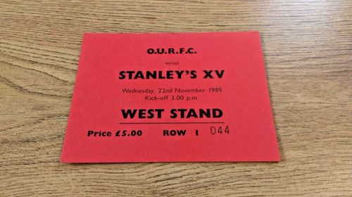 Oxford University v Major Stanley's XV Nov 1989 Used Rugby Ticket