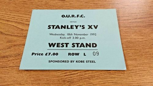 Oxford University v Major Stanley's XV Nov 1992 Used Rugby Ticket