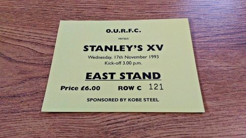 Oxford University v Major Stanley's XV Nov 1993 Used Rugby Ticket
