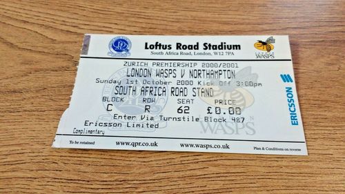 London Wasps v Northampton Oct 2000 Used Rugby Ticket