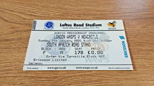London Wasps v Newcastle Jan 2001 Used Rugby Ticket