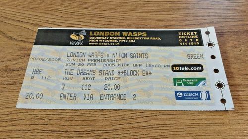 London Wasps v Northampton Feb 2005 Used Rugby Ticket