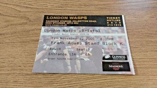 London Wasps v Bristol Nov 2005 Used Rugby Ticket