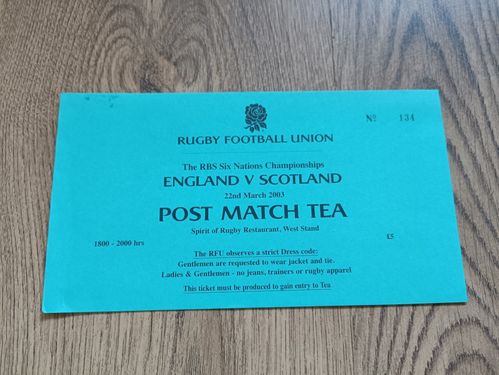 England v Scotland 2003 Rugby Tea Invitation Card