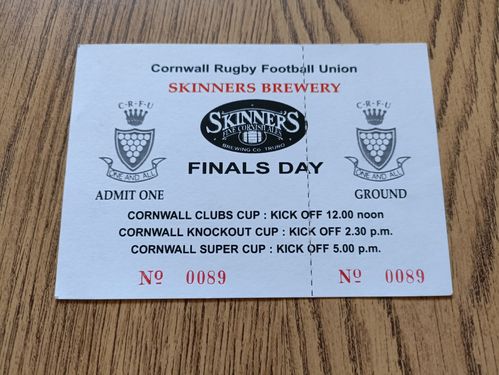 St Ives v Camborne 2009 Cornwall Cup Final Used Rugby Ticket