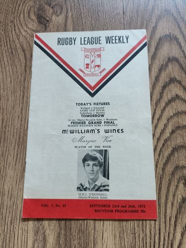 ' Rugby League Weekly ' Vol 7 No 25 Sept 1972 Canterbury Magazine