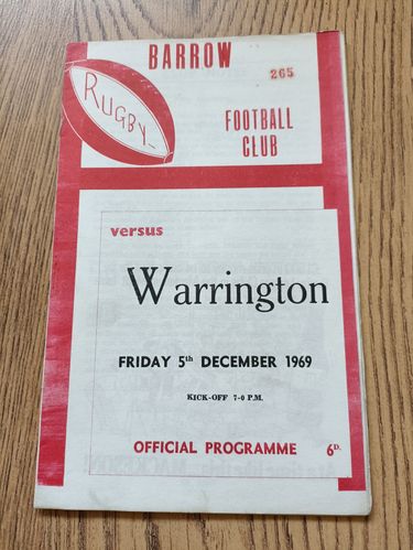 Barrow v Warrington Dec 1969 Rugby League Programme