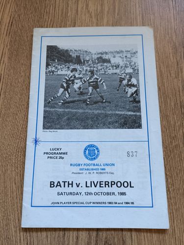 Bath v Liverpool Oct 1985 Rugby Programme