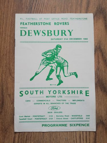 Featherstone Rovers v Dewsbury Dec 1966 Rugby League Programme