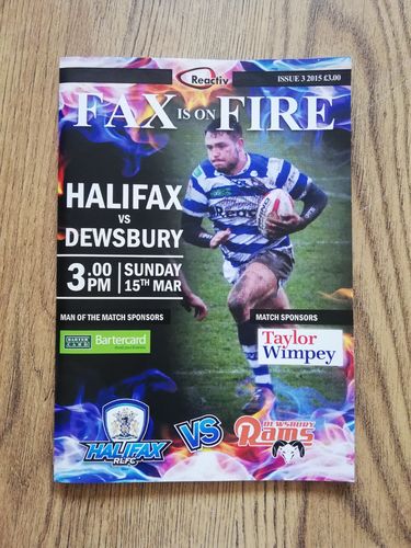 Halifax v Dewsbury Mar 2015 Rugby League Programme