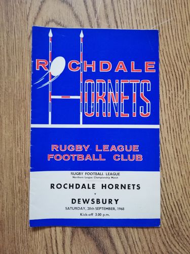 Rochdale Hornets v Dewsbury Sept 1968 Rugby League Programme