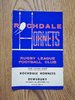 Rochdale Hornets v Dewsbury Sept 1968 Rugby League Programme