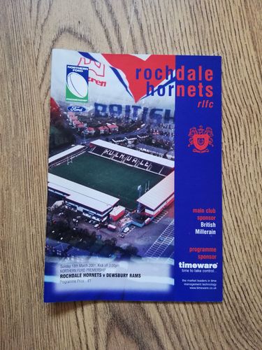 Rochdale Hornets v Dewsbury March 2001 Rugby League Programme