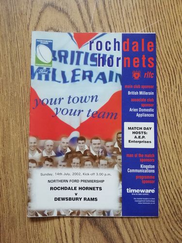 Rochdale Hornets v Dewsbury July 2002 Rugby League Programme