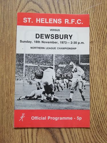 St Helens v Dewsbury Nov 1973 Rugby League Programme