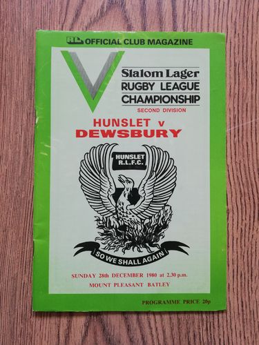 Hunslet v Dewsbury Dec 1980 Rugby League Programme