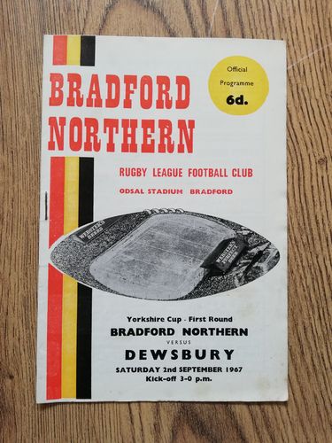 Bradford Northern v Dewsbury Sept 1967 Yorkshire Cup Rugby League Programme