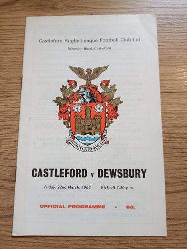 Castleford v Dewsbury Mar 1968 Rugby League Programme
