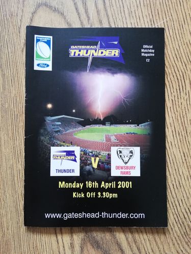 Gateshead Thunder v Dewsbury Apr 2001 Rugby League Programme