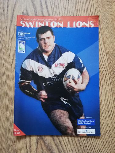 Swinton v Dewsbury Jan 2002 Rugby League Programme
