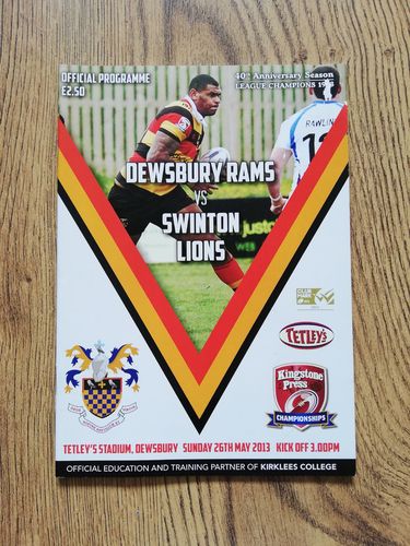 Dewsbury v Swinton May 2013 Rugby League Programme