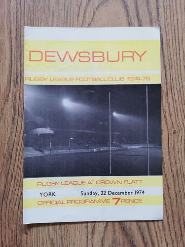Dewsbury v York Dec 1974 Rugby League Programme