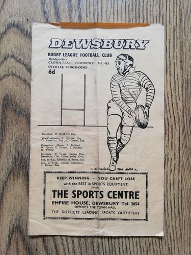 Dewsbury v York March 1965 Rugby League Programme