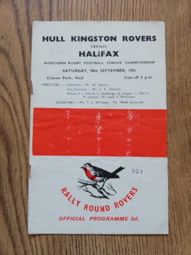Hull KR v Halifax Sept 1961 Rugby League Programme