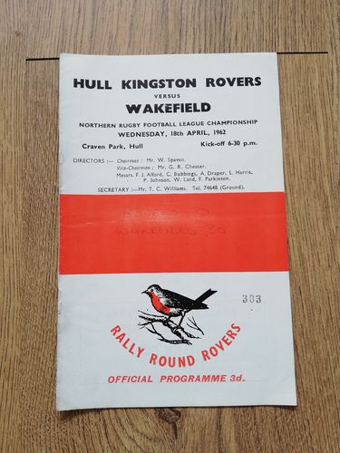 Hull KR v Wakefield April 1962 Rugby League Programme