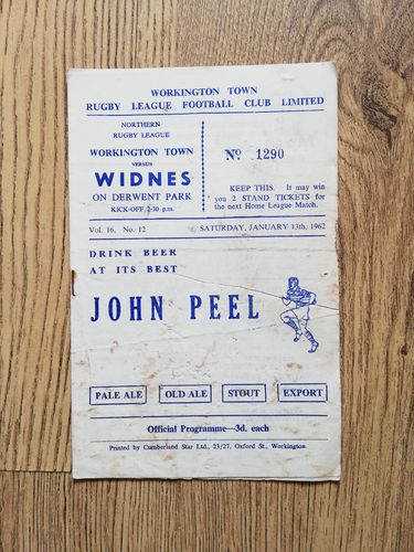 Workington v Widnes Jan 1962 Rugby League Programme