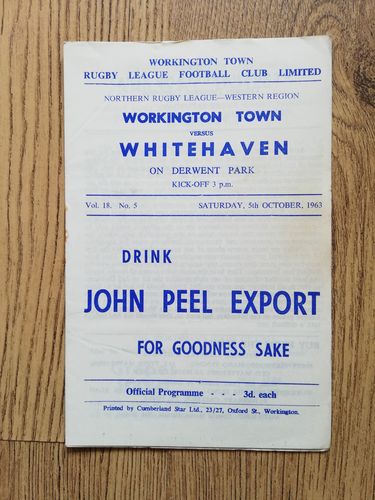 Workington v Whitehaven Oct 1963 Rugby Programme