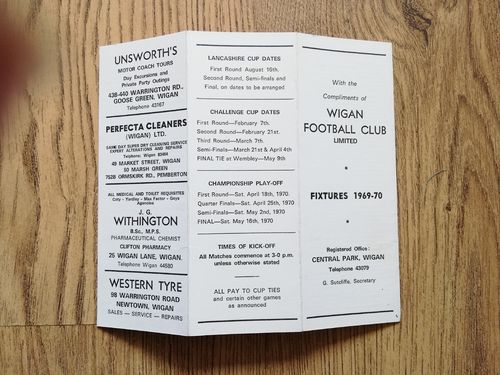 Wigan 1969-70 Rugby League Fixture List
