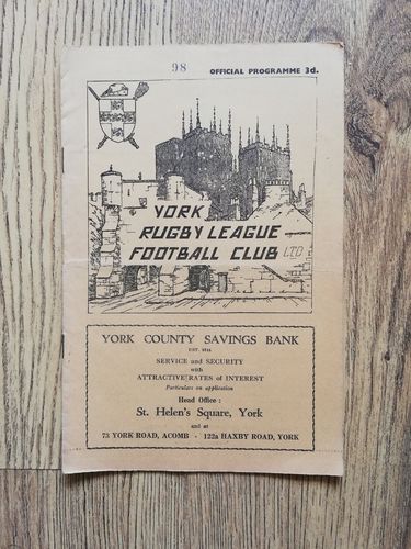 York v Keighley Dec 1958 Rugby League Programme