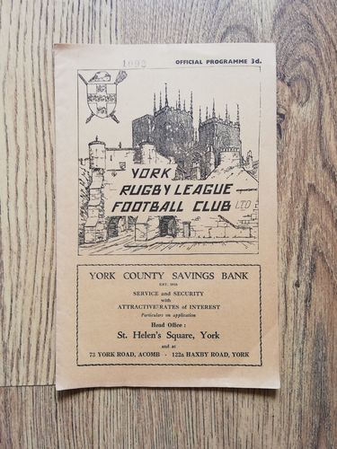 York v Hull KR March 1959 Rugby League Programme