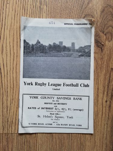 York v Keighley March 1963 Rugby League Programme