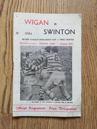 Wigan v Swinton Feb 1964 Challenge Cup Rugby League Programme